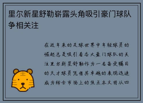 里尔新星舒勒崭露头角吸引豪门球队争相关注