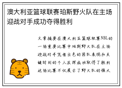 澳大利亚篮球联赛珀斯野火队在主场迎战对手成功夺得胜利