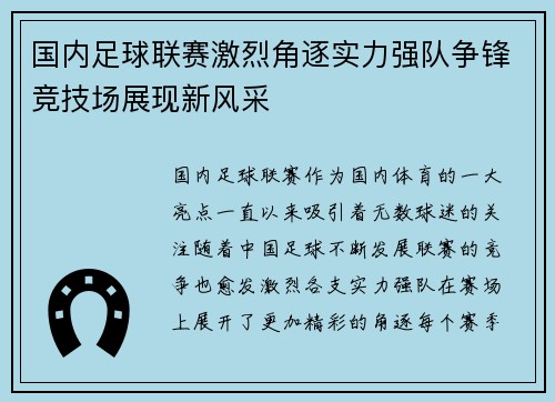 国内足球联赛激烈角逐实力强队争锋竞技场展现新风采